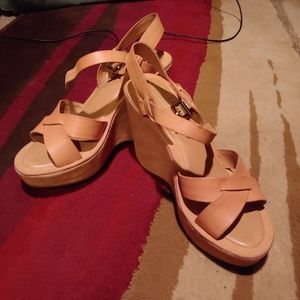 Tan Leather & Suede Wedge Sandals
